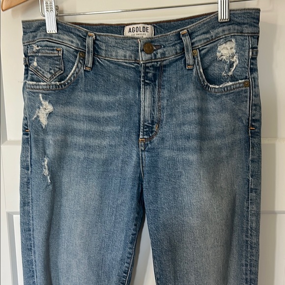 Agolde Ripped Blue Boyfriend Jeans - Picture 3 of 9